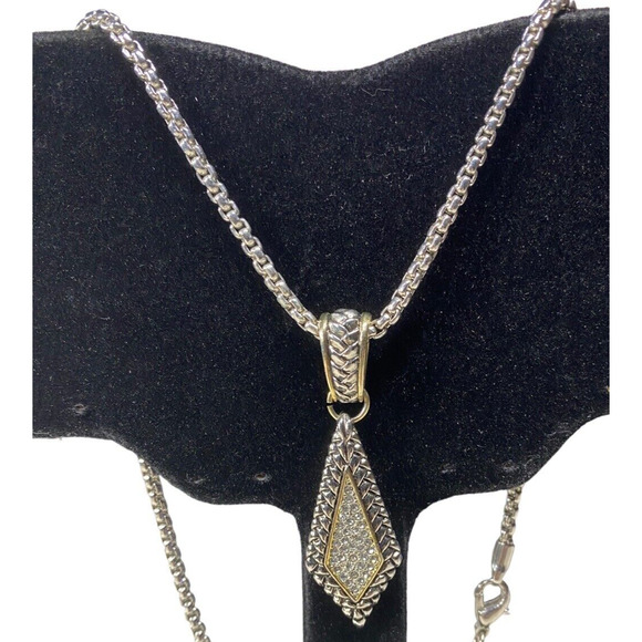 Black Enameled Textured Panel Chevron-Style Chain /Marcasite drop MCM Necklaces - Picture 5 of 11